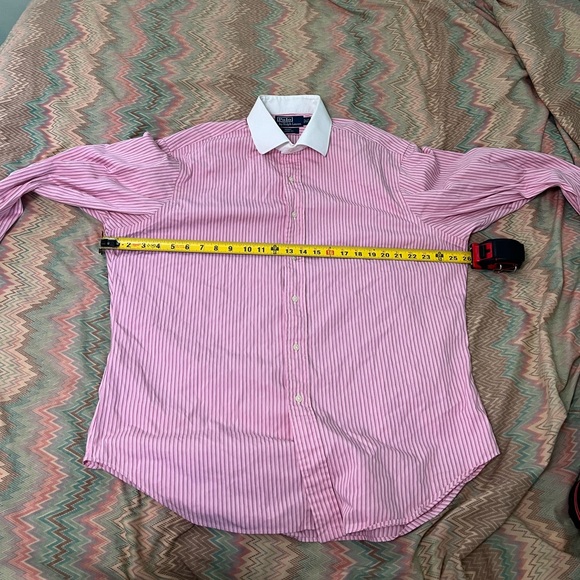 Polo by Ralph Lauren Pink Stripe Contrast Collar Dress Shirt 16.5 - Picture 4 of 11